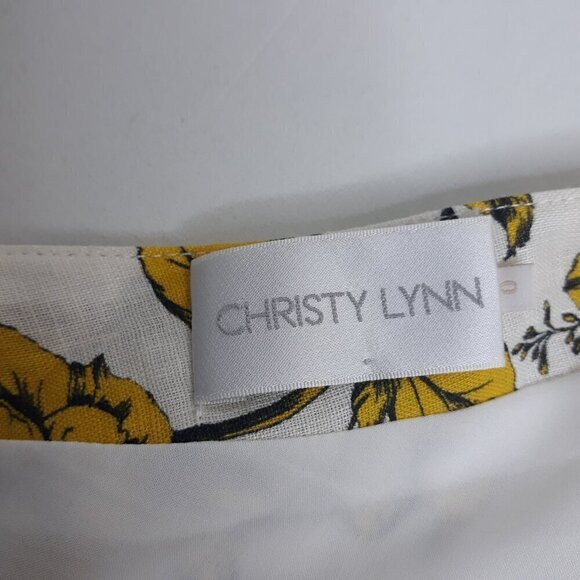 Christy Lynn Linen Floral One Shoulder Midi Dress 0 Yellow Party Wedding Event - Picture 10 of 11